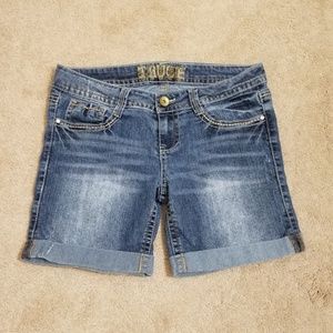 Truce Shorts - Truce | Bermuda Cuffed Jean Rhinestone Shorts Truce Shorts - Truce | Bermuda Cuffed Jean Rhinestone Shorts